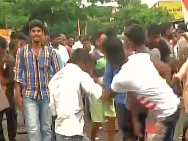 Congress supporters celebrate as Congress wins 8 seats and is leading in 2 seats in Puducherry. (ANI Photo) Congress supporters celebrate as Congress wins 8 seats and is leading in 2 seats in Puducherry. (ANI Photo)