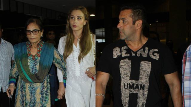 Salman Khan recently arrived at Mumbai airport along with mom Salma and rumoured girlfriend Iulia. (HT Photo)