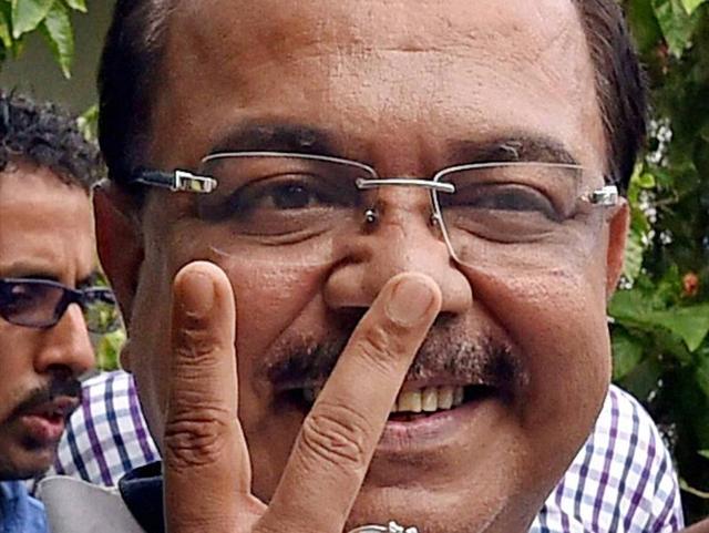 Mayor of Kolkata Sovon Chaterjee celebrates his victory in West Bengal Assembly elections in Kolkata. (PTI) 
