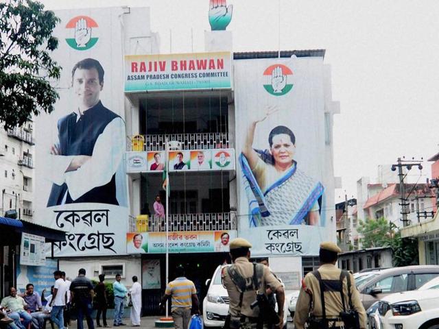 A view of Congress office Rajiv Bhawan after the party's defeat in Assam Assembly elections. (PTI ) 