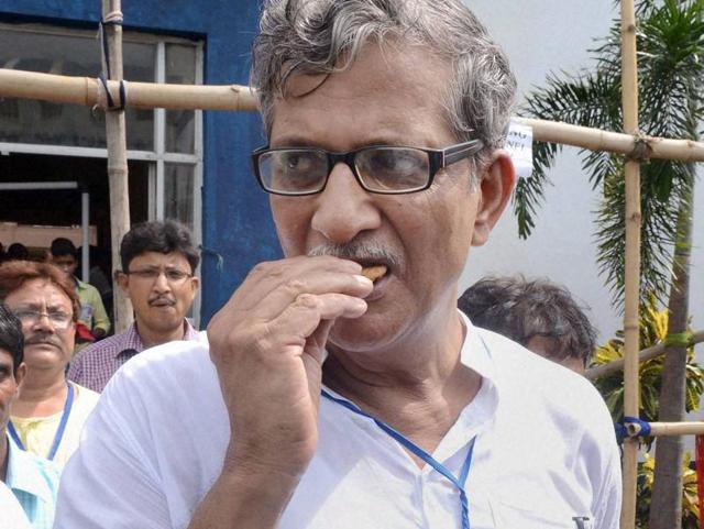 CPI-M leader Tanmoy Bhattacharya after his victory in West Bengal Assembly elections in North 24 Parganas. (PTI) 