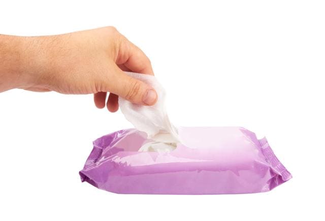 Keep a pack of wet wipes handy. (Shutterstock) Keep a pack of wet wipes handy. (Shutterstock)