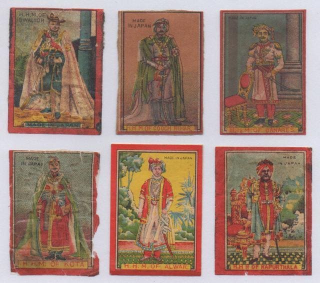 These matchboxes feature figures redrawn from portraits that were commonly commissioned by the maharajas of India. These matchboxes feature figures redrawn from portraits that were commonly commissioned by the maharajas of India.