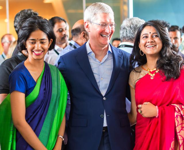office, Apple chief Tim Cook talks with Indian colleagues during the inauguration of the Apple's Map development office in Hyderabad. (AP) office, Apple chief Tim Cook talks with Indian colleagues during the inauguration of the Apple's Map development office in Hyderabad. (AP)