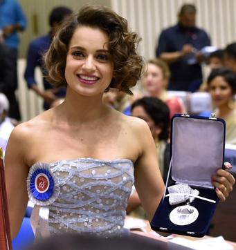 Kangana Ranaut after receiving the Best Actress award at the 63rd National Film Awards 2015 function in New Delhi. (PTI) Kangana Ranaut after receiving the Best Actress award at the 63rd National Film Awards 2015 function in New Delhi. (PTI)