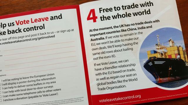 Brexit camp leaflet citing India. (HT PHOTO) Brexit camp leaflet citing India. (HT PHOTO)