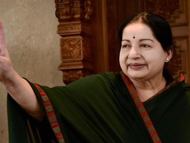 Tamil Nadu chief minister and AIADMK supremo J Jayalalithaa flashes victory sign after her party emerged victorious in the state Assembly polls, in Chennai on Thursday, May 21, 2016.(PTI) Tamil Nadu chief minister and AIADMK supremo J Jayalalithaa flashes victory sign after her party emerged victorious in the state Assembly polls, in Chennai on Thursday, May 21, 2016.(PTI)