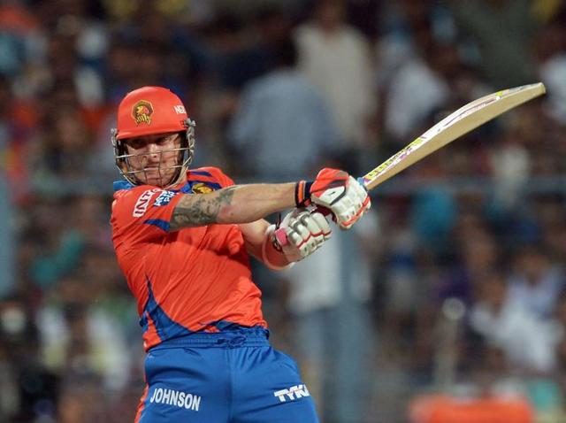 Gujarat Lions Brendon McCullum plays a shot during the IPL match against Kolkata Knight Riders at the Eden Gardens Cricket Stadium in Kolkata on May 8, 2016.(AFP)