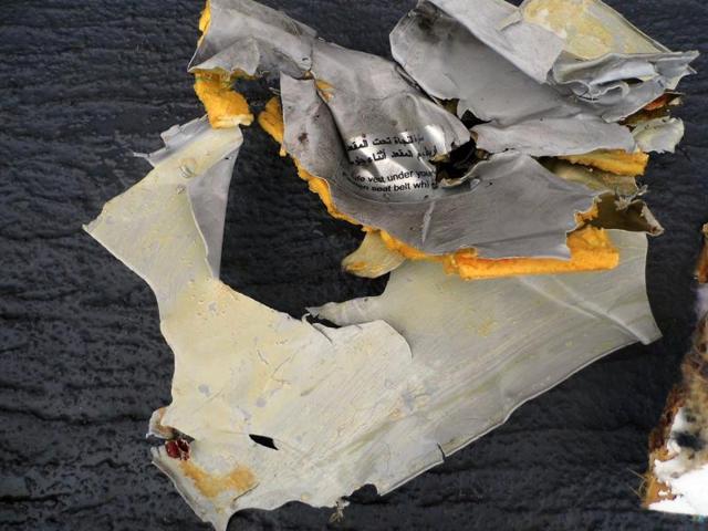 A picture uploaded on the official Facebook page of the Egyptian military spokesperson shows debris that the search teams found in the sea after the EgyptAir Airbus A320 crashed in the Mediterranean. (AFP Photo) A picture uploaded on the official Facebook page of the Egyptian military spokesperson shows debris that the search teams found in the sea after the EgyptAir Airbus A320 crashed in the Mediterranean. (AFP Photo)