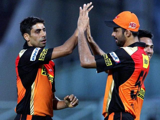 Sunrisers Hyderabad player Ashish Nehra celebrates the wicket of Mumbai Indians player Ambati Rayudu. (PTI Photo) Sunrisers Hyderabad player Ashish Nehra celebrates the wicket of Mumbai Indians player Ambati Rayudu. (PTI Photo)