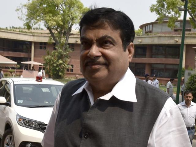 Union minister of shipping, road transport and highways Nitin Gadkari outside the parliament during the Budget Session.(HT File Photo)