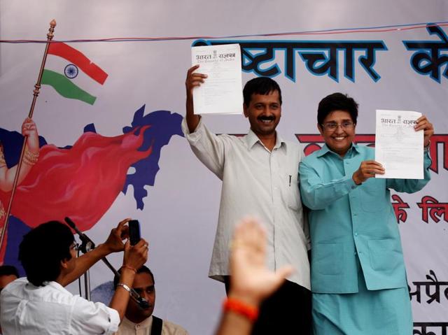 The 2011 Jan Lokpal movement was led by Anna Hazare with activists like Arvind Kejriwal and Kiran Bedi fighting strongly to bring in Lok Pal Bill. (Ajay Aggarwal//HT File Photo) 