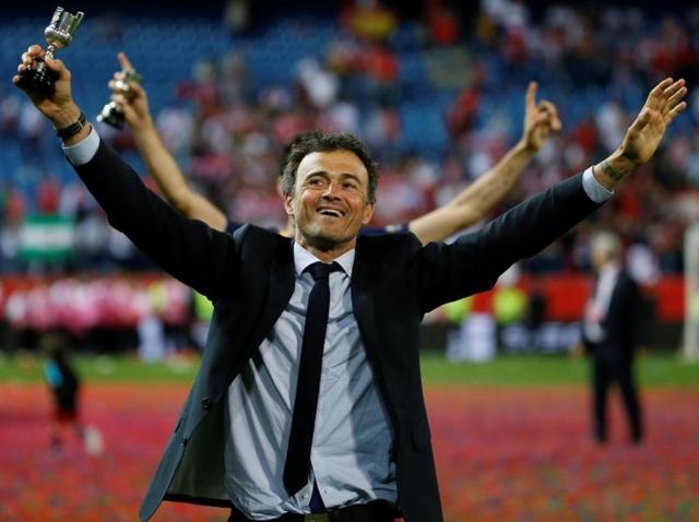 Barcelona manager Luis Enrique celebrates after winning the Copa del Rey Final. (Reuters Photo) Barcelona manager Luis Enrique celebrates after winning the Copa del Rey Final. (Reuters Photo)