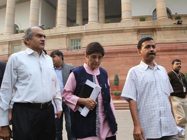 The Anna Hazare movement was then systemised by Team Anna, with members like Arvind Kejriwal, Prashant Bhushan and Kiran Bedi spearheading the Jan Lokpal Bill movement. (Arvind Yadav /HT File Photo) 