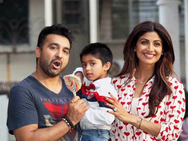 Shilpa Shetty with husband Raj Kundra celebrate their son Viaan's birthday in Mumbai.  (PTI) 