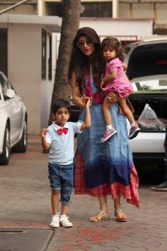 Mumbai: Actor Ayushman Khurana's wife Tahira Kashyap along with her daughter Varushka and son Virajveer during the fourth birthday party of Shilpa Shetty’s son Viaan in Mumbai. (IANS) Mumbai: Actor Ayushman Khurana's wife Tahira Kashyap along with her daughter Varushka and son Virajveer during the fourth birthday party of Shilpa Shetty’s son Viaan in Mumbai. (IANS)