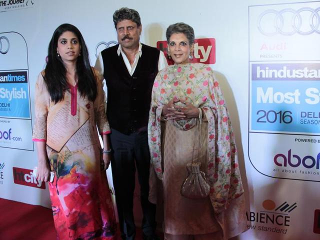 One of the most loved Indian cricketers, Kapil Dev, kept it understated with wife Romi Bhatia at daughter Amiya Dev. (Shivam Saxena/HT) 