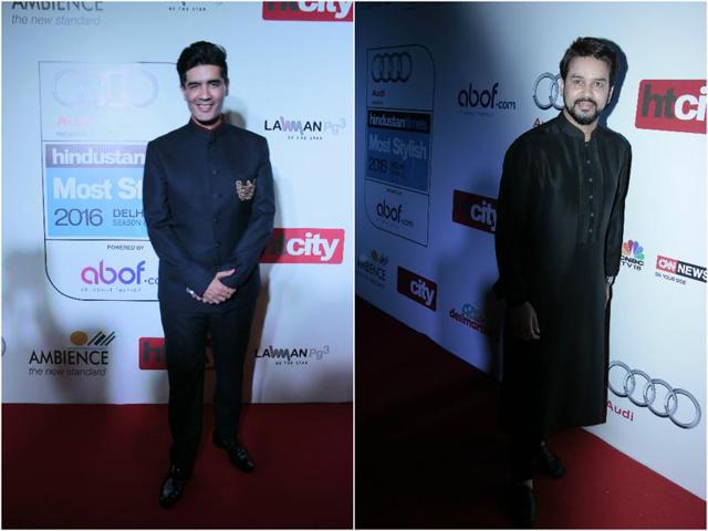 Men who rocked black: Celebrity designer Manish Malhotra and BCCI president Anurag Thakur looked dapper in black. (Shivam Saxena/HT) Men who rocked black: Celebrity designer Manish Malhotra and BCCI president Anurag Thakur looked dapper in black. (Shivam Saxena/HT)
