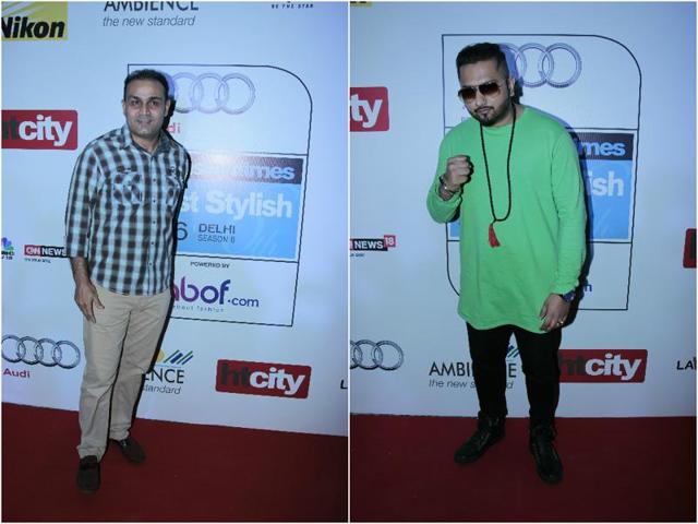 Virender Sehwag and Honey Singh added to the celebrity quotient by just their presence at the awards. (Shivam Saxena/HT) Virender Sehwag and Honey Singh added to the celebrity quotient by just their presence at the awards. (Shivam Saxena/HT)