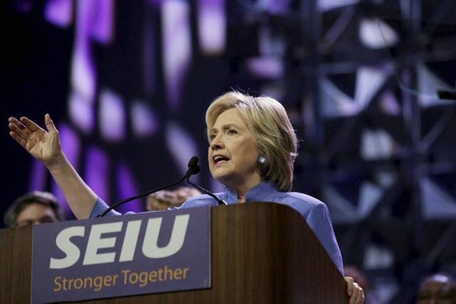 Democratic presidential candidate Hillary Clinton speaks at a convention on Monday. (AP) Democratic presidential candidate Hillary Clinton speaks at a convention on Monday. (AP)