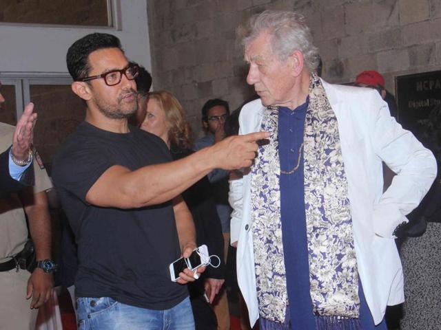 Aamir Khan and Hollywood Actor Ian McKellen in conversation during MAMI Film Festival t in Mumbai. (Photo by Pramod Thakur/ Hindustan Times)