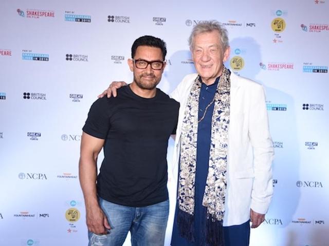 Aamir Khan and Ian Mc Kellen during a conversation organised by MAMI Film Club, in Mumbai. (IANS)