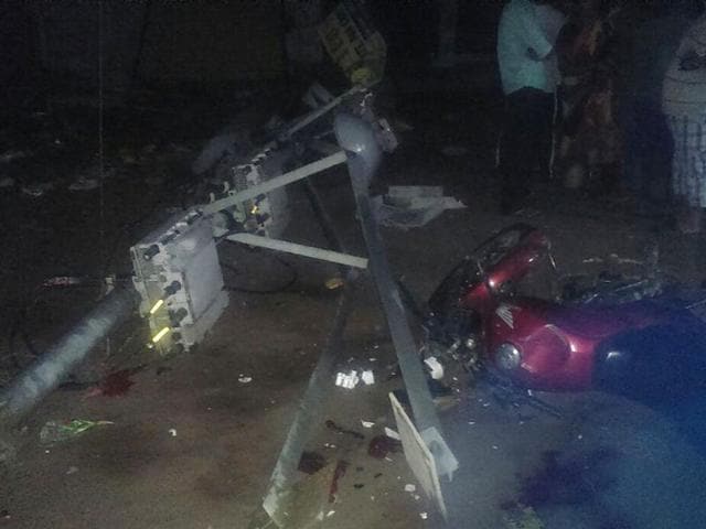 Part of the mobile phone tower and the damaged bike. The victim, Hem Chand, was riding a bike with his friend Rahul Kumar, 19, when the tower erected on the third floor of a house in old Gurgaon fell on them. Part of the mobile phone tower and the damaged bike. The victim, Hem Chand, was riding a bike with his friend Rahul Kumar, 19, when the tower erected on the third floor of a house in old Gurgaon fell on them.