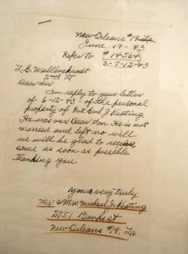 This image shows a letter provided by the Keating family from the mother of Pvt. Earl Joseph Keating, who died more than seven decades ago in World War II. (AP) This image shows a letter provided by the Keating family from the mother of Pvt. Earl Joseph Keating, who died more than seven decades ago in World War II. (AP)