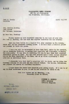 This letter provided by the Keating family shows a letter from a US military Chaplain to the mother of Pvt Earl Joseph Keating. (AP) This letter provided by the Keating family shows a letter from a US military Chaplain to the mother of Pvt Earl Joseph Keating. (AP)