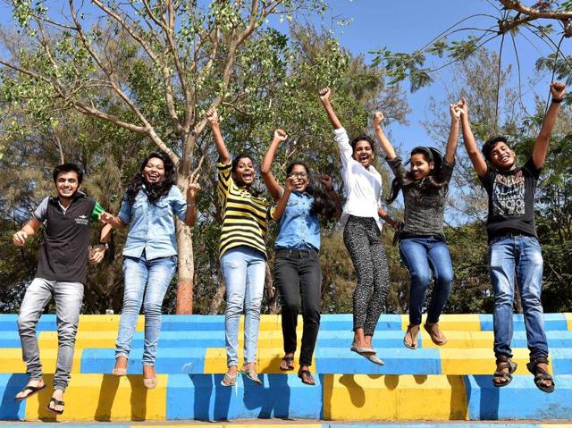 Vashi students celebrates after HSC result for State Boards declared in Navi Mumbai India, on Wednesday, May 25, 2016. (Bachchan Kumar)