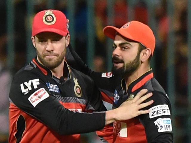 On a night when Virat Kohli got out for a rare duck, AB De Villiers stepped up to take Royal Challengers Bangalore to the IPL final. (PTI) On a night when Virat Kohli got out for a rare duck, AB De Villiers stepped up to take Royal Challengers Bangalore to the IPL final. (PTI)