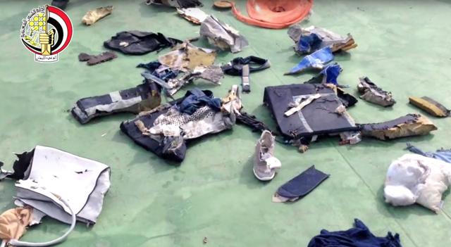 This file still image taken from video posted on the official Facebook page of the Egyptian Armed Forces spokesperson shows some personal belongings and other wreckage from EgyptAir flight 804 in Egypt. (AP) This file still image taken from video posted on the official Facebook page of the Egyptian Armed Forces spokesperson shows some personal belongings and other wreckage from EgyptAir flight 804 in Egypt. (AP)