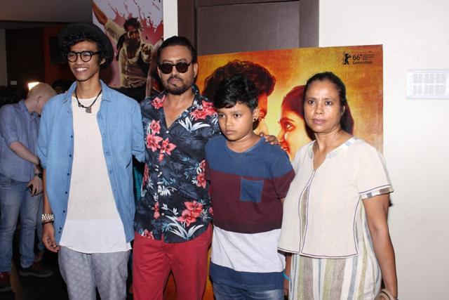 Actor Irrfan Khan with his family during the special screening of Marathi film Sairat in Mumbai on May 23, 2016. (IANS) Actor Irrfan Khan with his family during the special screening of Marathi film Sairat in Mumbai on May 23, 2016. (IANS)
