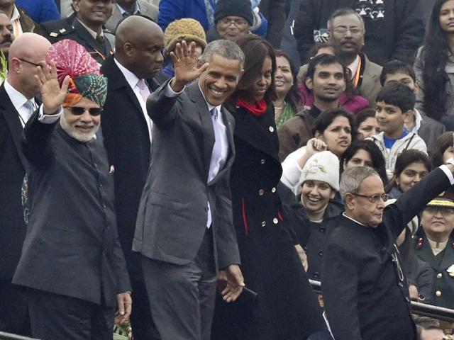Modi’s love for safas was in full display at India’s 66th Republic Day celebrations, an occasion graced by US president Barack Obama. The Indian Prime Minister ditched his customary kurta for a dark bandhgala, sun glasses and a bandhini safa. (Sonu Mehta/ Hindustan Times)