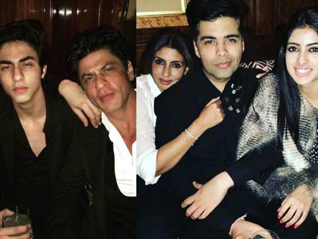 Best buddies for life: Filmmaker Karan Johar turned 44 on Wednesday and hosted a private bash in London. Shah Rukh Khan, his sons Aryan and AbRam. Navya Naveli and Shweta Bachchan, too, attended the party. (iNSTAGRAM)