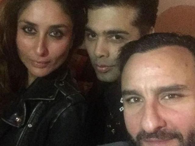 Kareena Kapoor and Saif Ali Khan pose for a picture with the filmmaker. (Instagram)