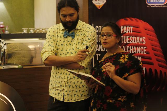 Founder of Poetry Tuesdays, Anish Vyavahare, and Swamini Deshpande at an event (Photo: Savio Pashana)