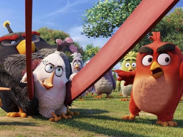 Characters Chuck, voiced by Josh Gad, from left, Bomb, voiced by Danny McBride, Matilda, voiced by Maya Rudolph and Red, voiced by Jason Sudeikis, in a scene from The Angry Birds Movie.(AP)