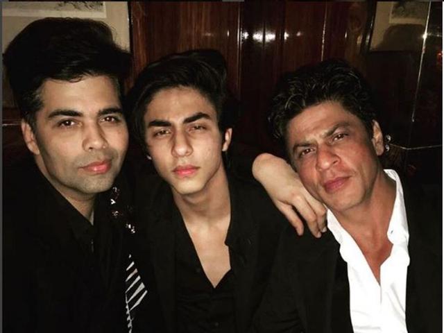 Karan Johar strikesa a pose with Shah Rukh Khan and his son Aryan. (Instagram)