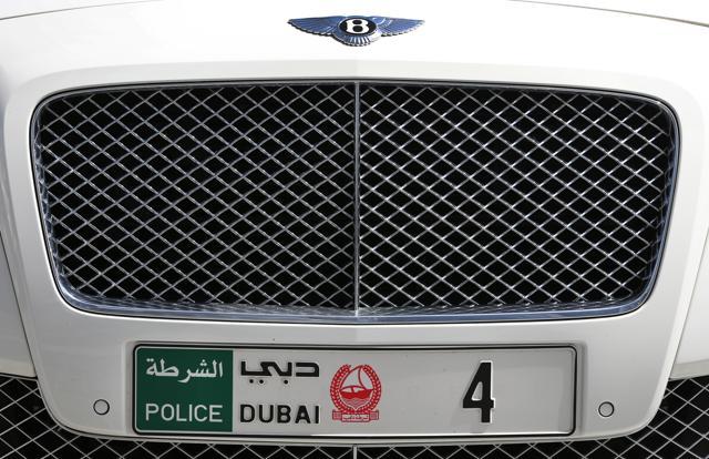 In this Thursday May 19, 2016 photo shows, the front of a Bentley Continental GT police car during a demonstration in Dubai, United Arab Emirates, Tuesday, April 26, 2016. (AP) In this Thursday May 19, 2016 photo shows, the front of a Bentley Continental GT police car during a demonstration in Dubai, United Arab Emirates, Tuesday, April 26, 2016. (AP)