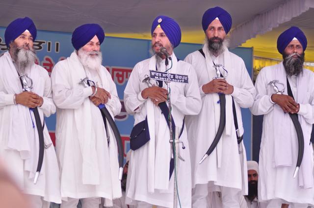 The Panj Pyaras who were removed from their posts by the Akal Takht, in Ludhiana on Wednesday. (Sikander Singh Chopra/HT Photo)