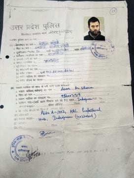 The resident verification form that confirmed Rahul Gandhi as a resident of Indirapuram. (HT Photo)