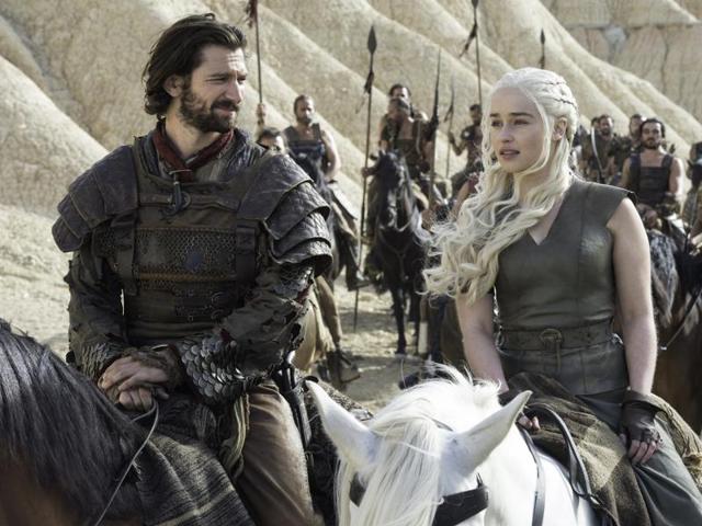 Daario Naharis and Daenerys Targaryen with their new army in Game of Thrones Season 6 Episode 6 Blood of My Blood. (HBO)