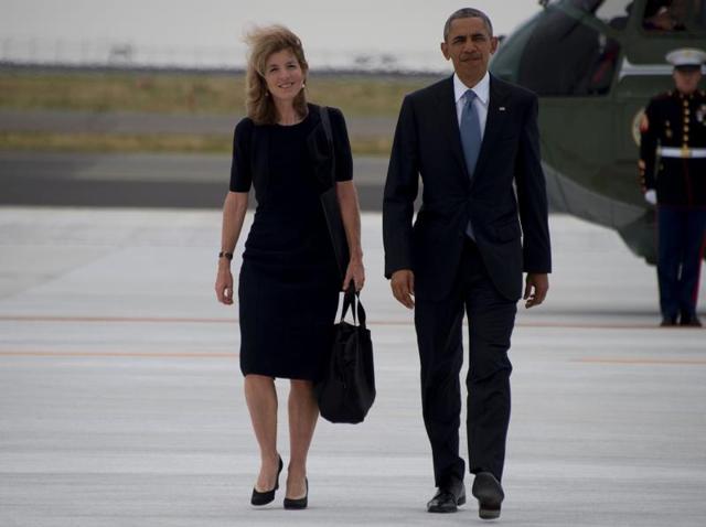 US President Barack Obama (R) walks with US ambassador to Japan Caroline Kennedy (L) as he leaves following the end of the G7 Summit, at Chuba Centrair International Airport in Tokoname, near Nagoya. (AFP) US President Barack Obama (R) walks with US ambassador to Japan Caroline Kennedy (L) as he leaves following the end of the G7 Summit, at Chuba Centrair International Airport in Tokoname, near Nagoya. (AFP)