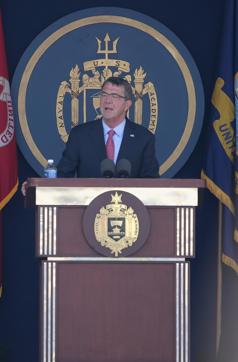 Pentagon chief Ashton Carter delivers the commencement speech to the class of 2016 during graduation ceremonies at the US Naval Academy on Friday. (AFP) Pentagon chief Ashton Carter delivers the commencement speech to the class of 2016 during graduation ceremonies at the US Naval Academy on Friday. (AFP)