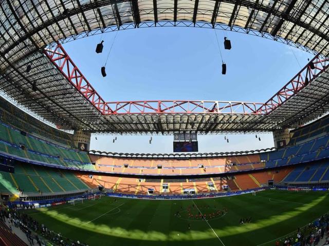 A picture shows the interior of the San Siro Stadium in Milan, on the eve of the Uefa Champions League final football match between Real Madrid and Atletico Madrid. (AFP Photo) A picture shows the interior of the San Siro Stadium in Milan, on the eve of the Uefa Champions League final football match between Real Madrid and Atletico Madrid. (AFP Photo)