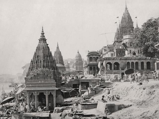 Varanasi (formerly Benares), Vishnu temples on the Ganges; Samuel Bourne, 1866. (Courtesy MAP/Tasveer) Varanasi (formerly Benares), Vishnu temples on the Ganges; Samuel Bourne, 1866. (Courtesy MAP/Tasveer)