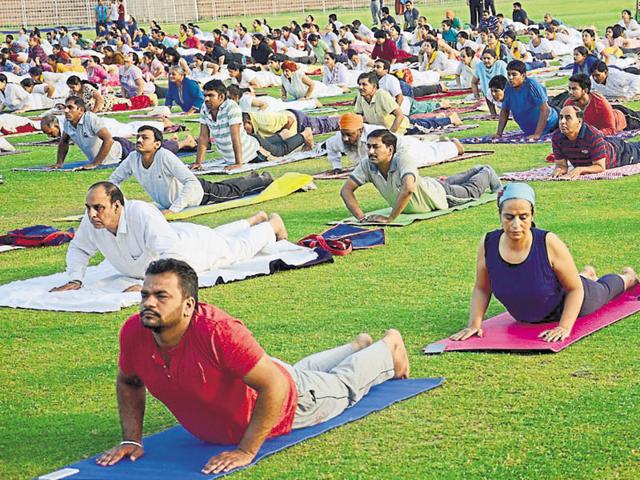 Participants at a yoga camp.(HT File Photo)