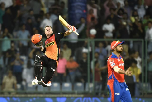 Sunrisers Hyderabad player David Warner after victory during Indian Premier League, Qualifier 2 match between Gujarat Lions vs Sunrisers Hyderabad at Feroz Shah Kotla Ground in New Delhi on May 27, 2016. (Ajay Aggarwal/ Hindustan Times) Sunrisers Hyderabad player David Warner after victory during Indian Premier League, Qualifier 2 match between Gujarat Lions vs Sunrisers Hyderabad at Feroz Shah Kotla Ground in New Delhi on May 27, 2016. (Ajay Aggarwal/ Hindustan Times)