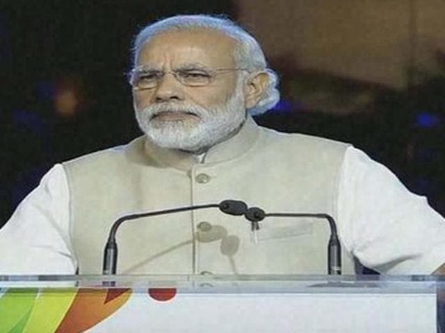 Prime Minister Narendra Modi speaks at the mega event organised to highlight the NDA government's two years achievements, at India Gate in New Delhi. (PTI Photo) Prime Minister Narendra Modi speaks at the mega event organised to highlight the NDA government's two years achievements, at India Gate in New Delhi. (PTI Photo)
